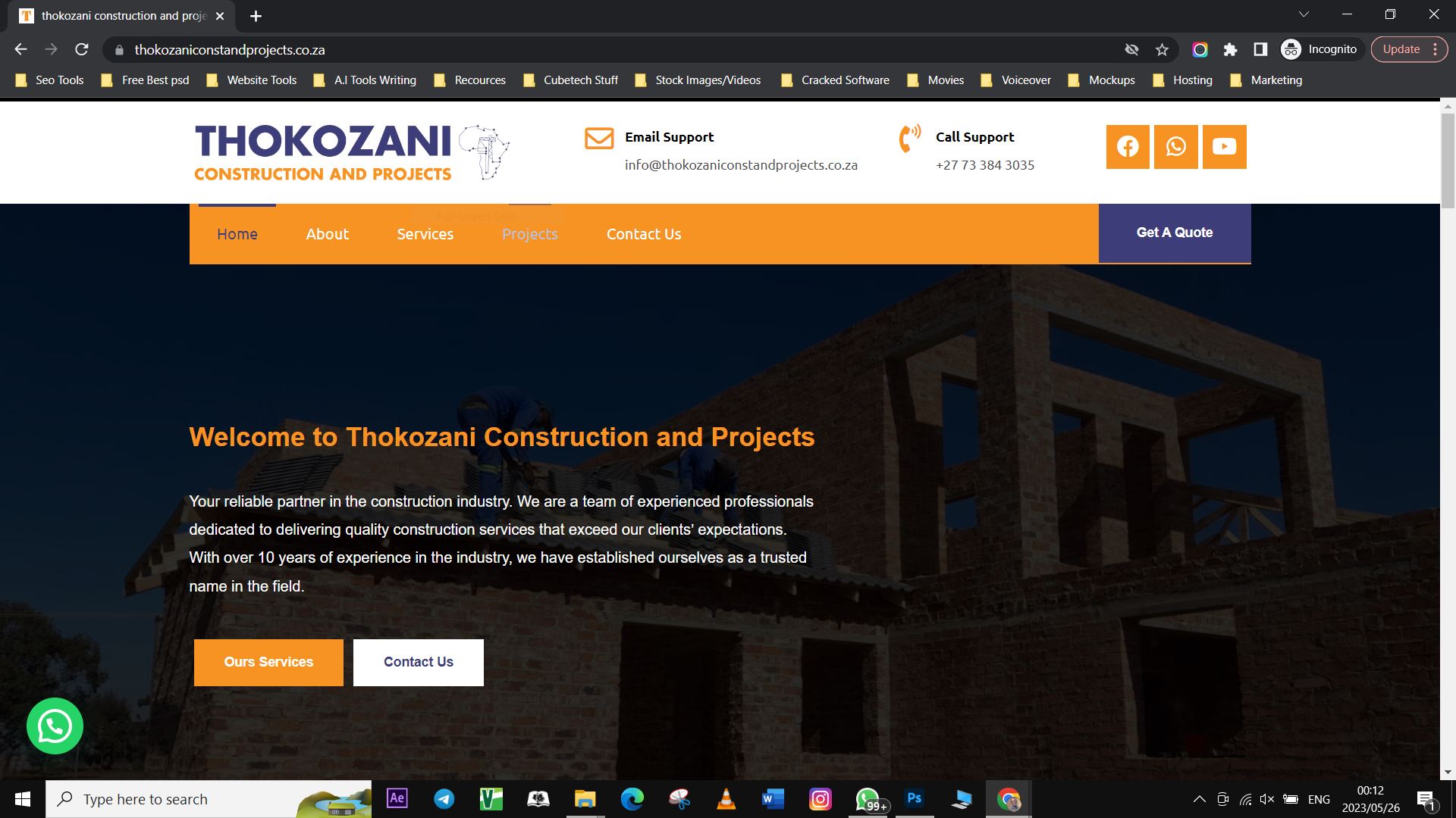 Thokozani Construction and projects - Cubetech innovations website portfolio